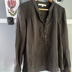 XiRENA Dark Charcoal Button-Front Textured Henley
